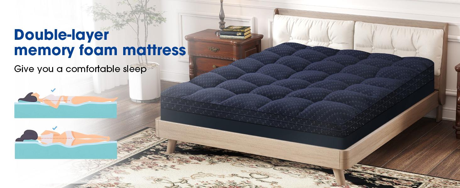 【VALUXE】 Dual Layer Mattress Toppers Queen Size,2 Inch Cooling Gel Memory Foam Plus 1 Inch Pillow Top, with 8-21” Inch Deep Pocket