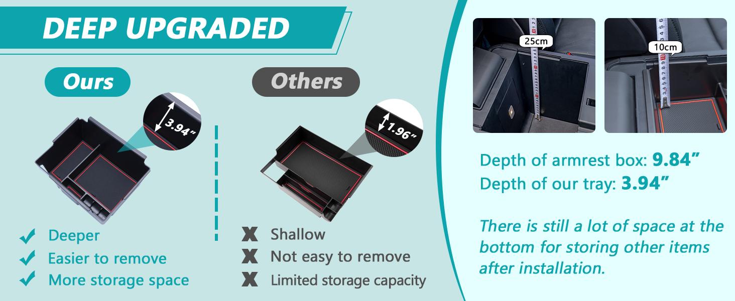 2020-2026 Ford Explorer Console Organizer Tray - Compatible with 2020+ Ford Explorer Deep Armrest Storage Box with Coin Holder & Non-Slip Mats, Red Interior 6th Gen Explorer Accessories