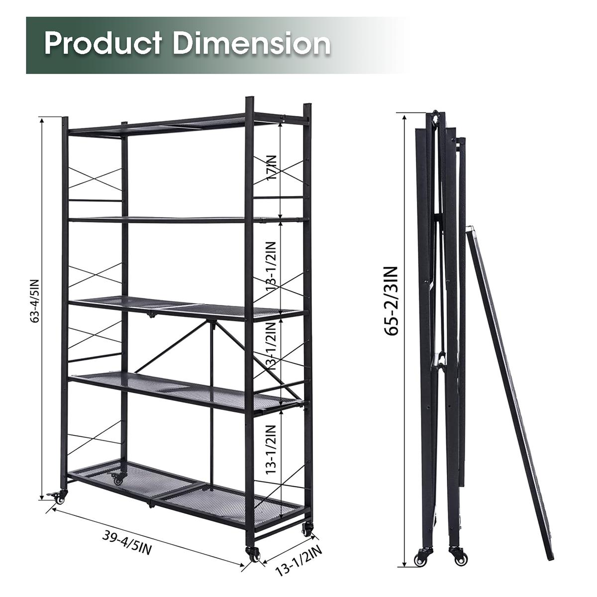 Grezone 3/4/5-Tier Steel Foldable Storage Shelf with Wheels - Foldable Push Cart, Mobile Folding Trolley, Organiser Rack for Home Organization, Kitchen & Book Storage (Mother's Day Gift)