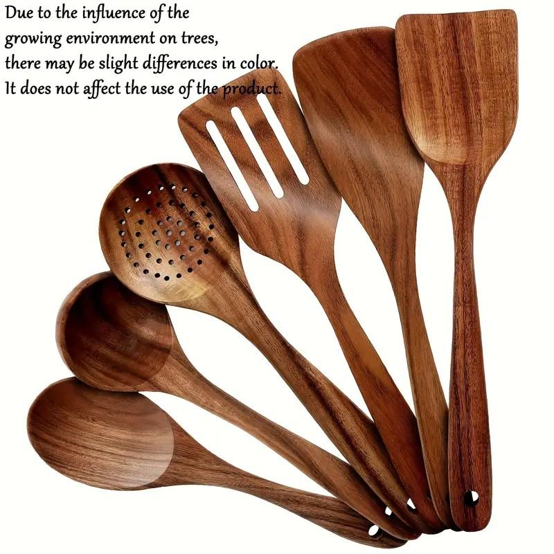 6pcs Wooden Kitchen Utensils Set, Natural Wood Spoons, Durable High-Quality Cooking Tools, Ideal for Mixing & Serving, Perfect Gift