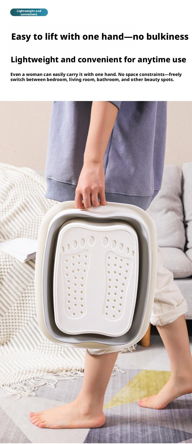 Portable Foldable Foot Bath Tub with Massage - Adjustable Soaking Basin for Home & Travel, Non-Slip Collapsible Foot Spa Bucket with Handle, Ideal for Dormitory Use