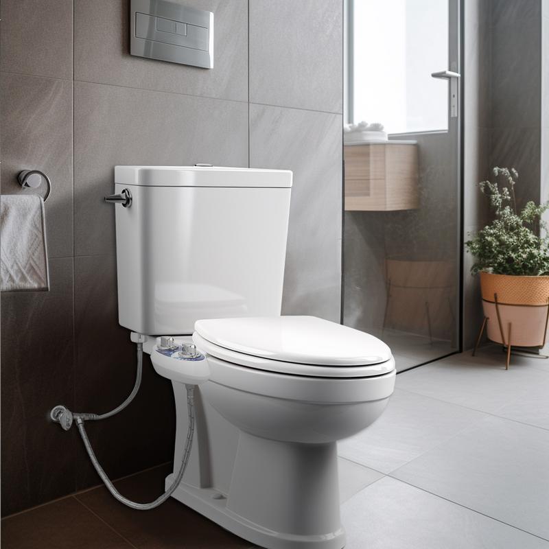 Hibbent Bidet Attachment For Toilet - Ultra-Slim Self Cleaning Fresh Cold Water Sprayer Bidets For Existing Toilets Seat Baday Beday Badette Bedette With Dual Nozzle For Feminine And Posterior Wash