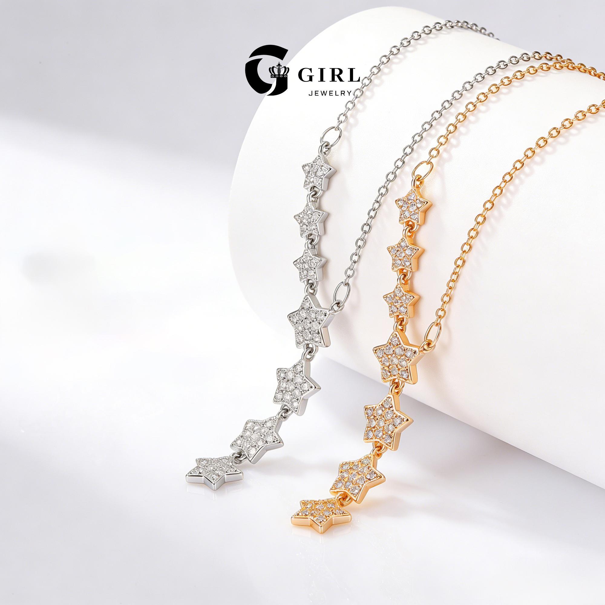GGIRL Women's 18K Gold-Plated Y-Shaped Choker Necklace, 7-Star Artificial Zircon, Hypoallergenic Shining Exquisite Costume Jewelry
