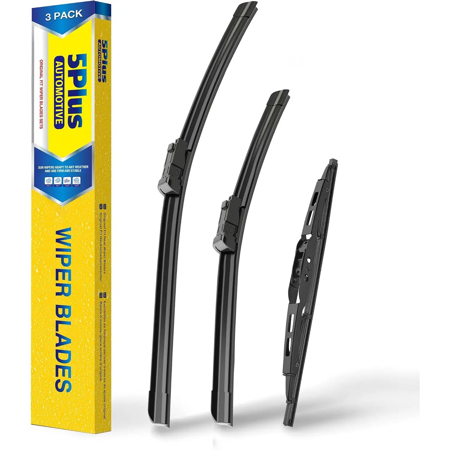 5 PLUS Windshield Wiper Blades 3 Pack, Front & Rear Wiper Set, All-Weather Performance, Smooth Quiet Wiping