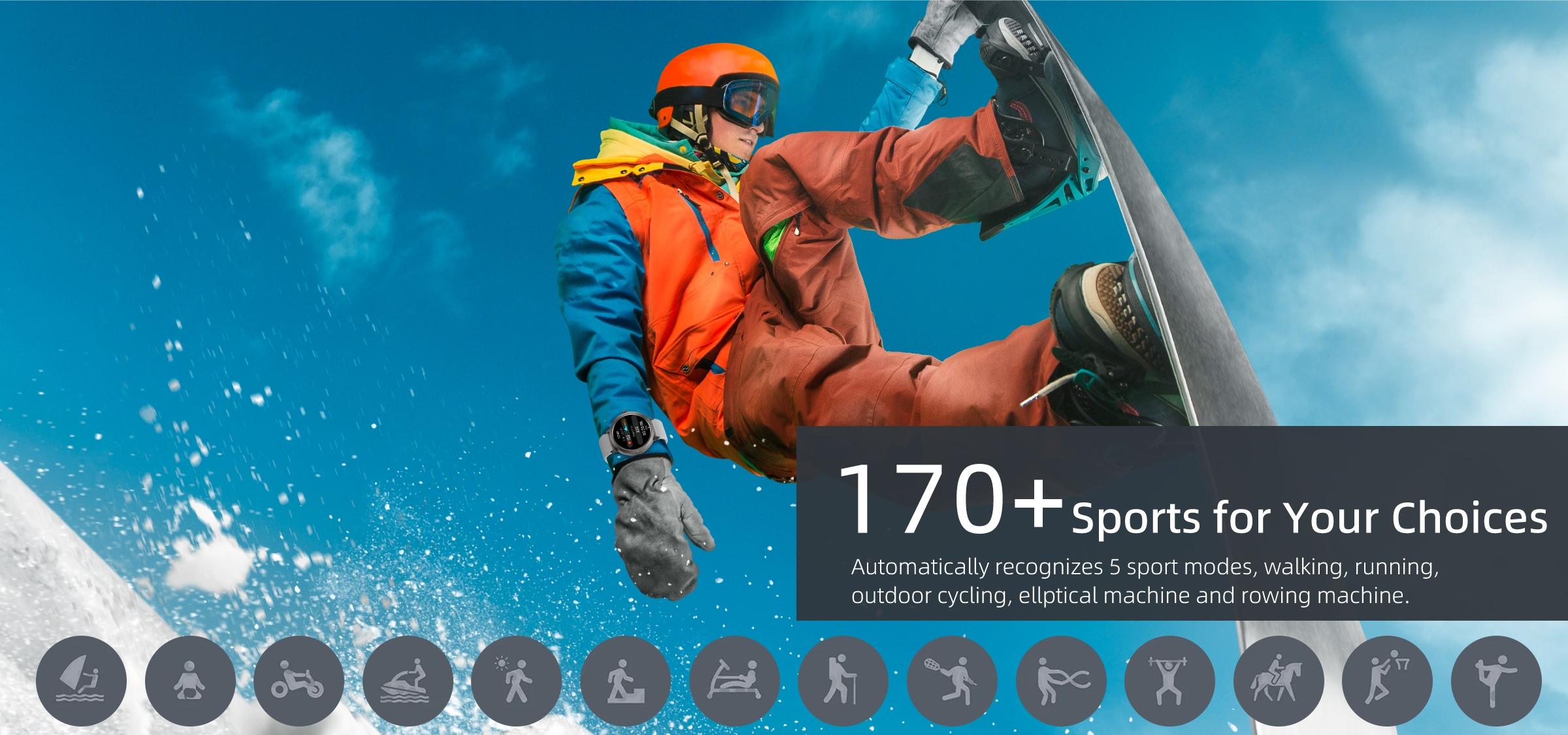 DM76 GPS Sport Smart Watch 1.32 Inch AMOLED HD Round Display 170+ Sports Modes 5ATM Water Resistant Heart Rate Tracking for Outdoor Running and Daily Wear