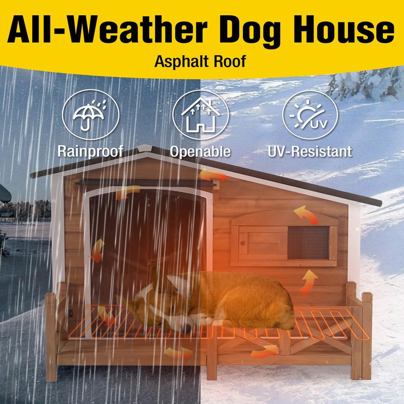 Aivituvin-AIR7024-IN-HP Outdoor Heated Dog House |Metal Frame With Balcony Aivituvin-AIR7024-IN-HP Outdoor Heated Dog House |Metal Frame With Balcony