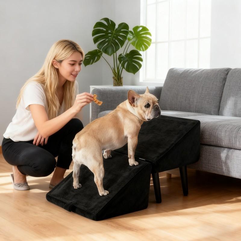 A spine-protecting, anti-injury dog staircase with a stable structure, soft and anti-slip, folding and storage, suitable for corgi, Xi Shi, elderly teddy, home living room, bedside, camping and pet steps