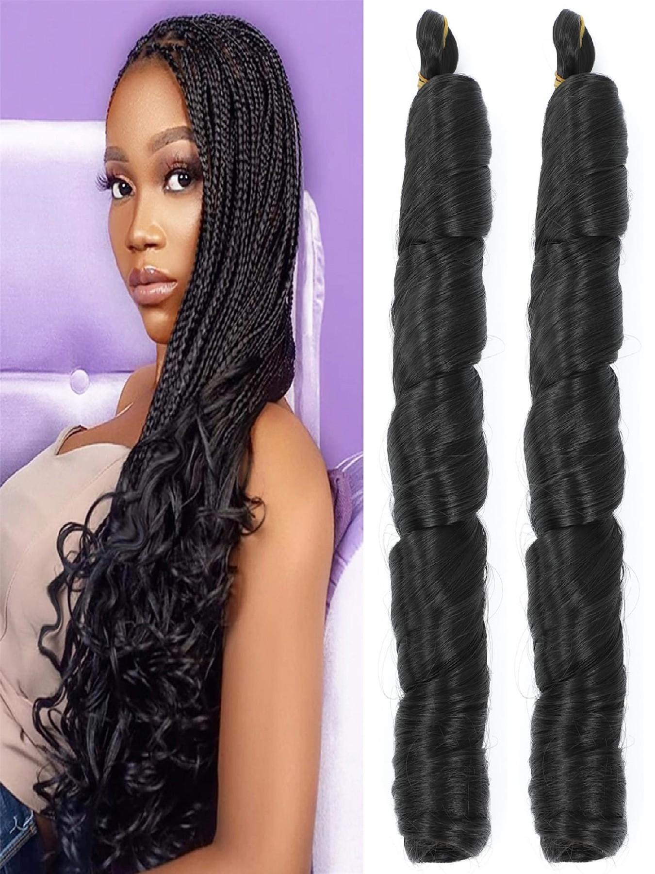 French Curly Braiding Hair Loose Wave Crochet Hair 2 Packs Pre Stretched Braiding Hair Bouncy Beach Curls Wavy Hairstyle 74 G/Pack Synthetic Hair Extensions for Women