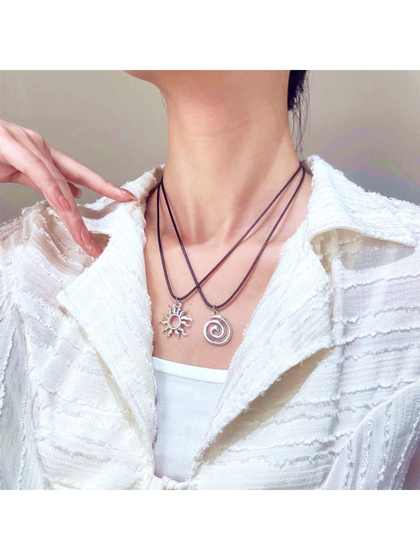 Europe America sun star spiral necklace hip hop unisex trendy Instagram leather cord pendant unique design necklace