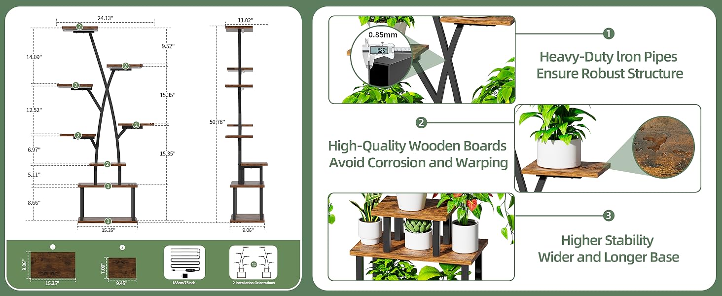 Plant Stand Indoor with Grow Lights - 8 Tier Indoor Plant Shelf, Corner Plant Stands for Indoor Plants, 51" Tall Metal Plant Shelves, Tree-Shaped Plant Rack
