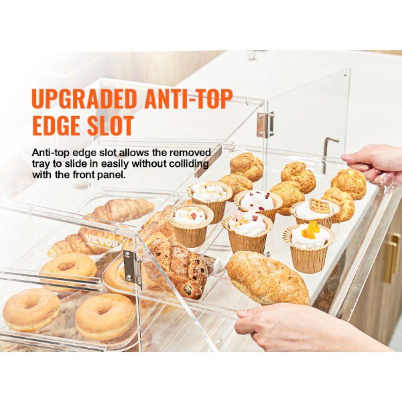 VEVOR Pastry Display Case, 3-Tier Commercial Countertop Bakery Display Case, Acrylic Display Box with Rear Door Access Removable Shelves, Keep Fresh for Donut Bagels Cake Cookie, 20.7x17x16.3