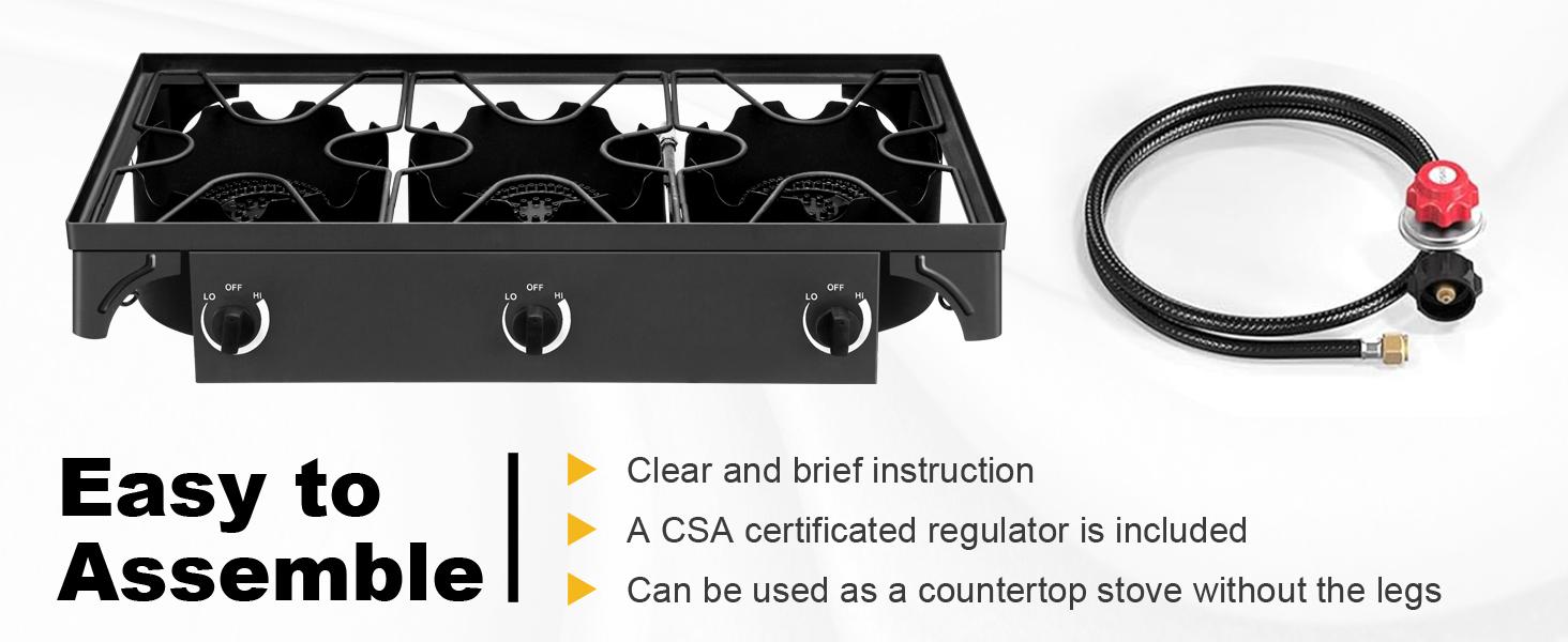 GEEKHOM Outdoor Camping Stove, Dual Burner Propane Gas Cooker w/Detachable Legs & 0-20 PSI Regulator & CSA Approval for Camp Patio RV, Cast Iron, 150,000-BTU