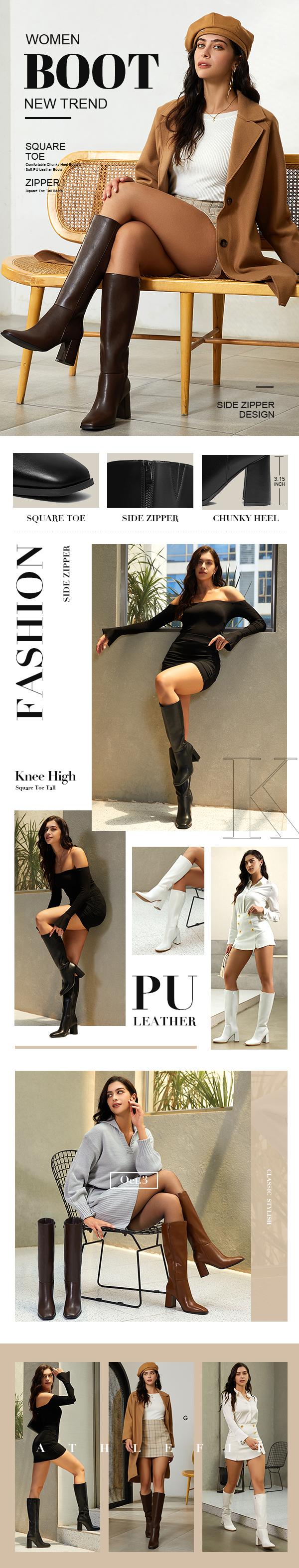 Athlefit Women's Knee High Boots Fashion Chunky Heel Square Toe Tall Boots Side Zipper Long Boots Athlefit Women's Knee High Boots Fashion Chunky Heel Square Toe Tall Boots Side Zipper Long Boots