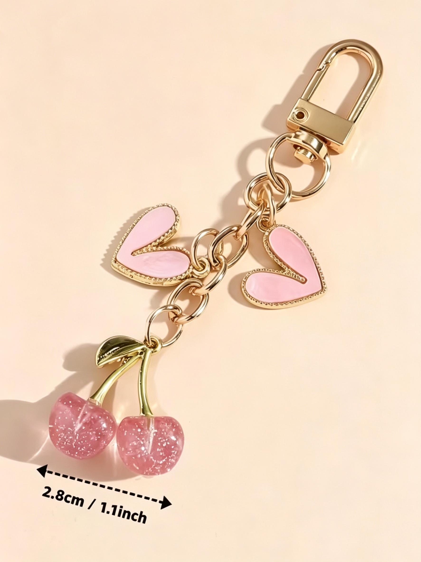Elegant Cherry Heart Keychain for Women, Cute Glossy Cherry Key Ring, Fashion Bag Charm, Casual Style, No Choking Risk