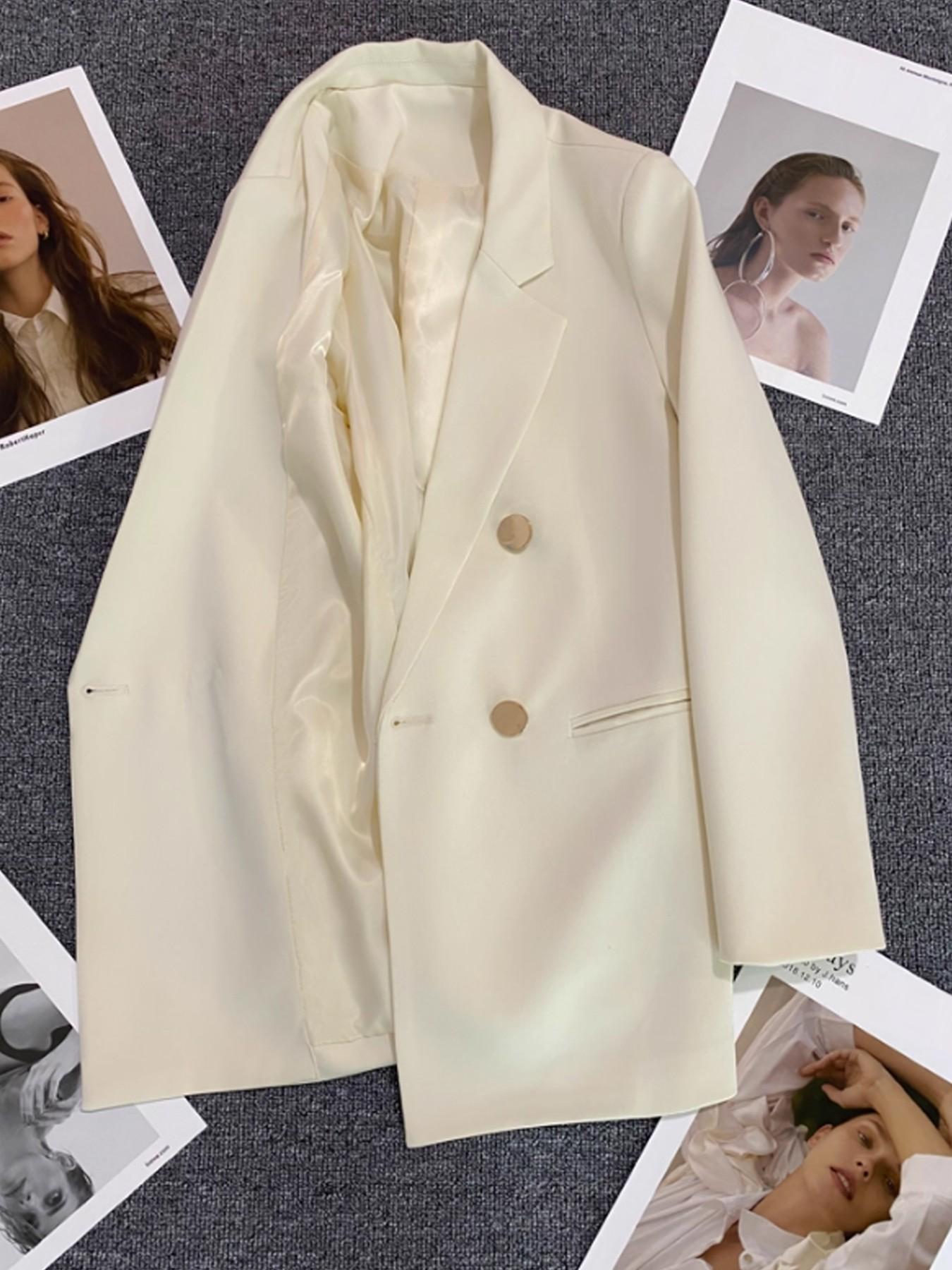 Women's Classic Two-Buckle Jacket, Slim-Fitting Long Sleeve, All-Season Plain Design, Versatile for Formal Office & Everyday Casual Wear