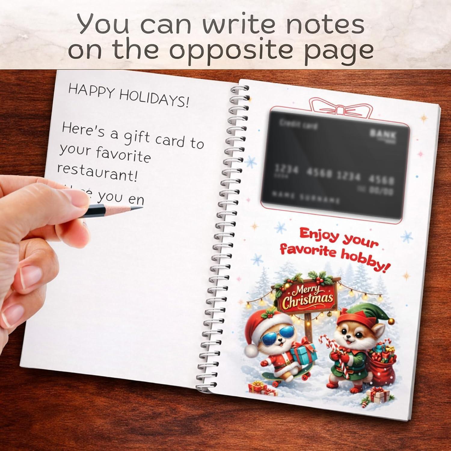 Christmas Gift Card Book, Santa Theme Spiral Binding Gift Card Album, Decorative Inner Pages, Christmas Gift Book with Card Holder, Perfect for Holidays and Parties