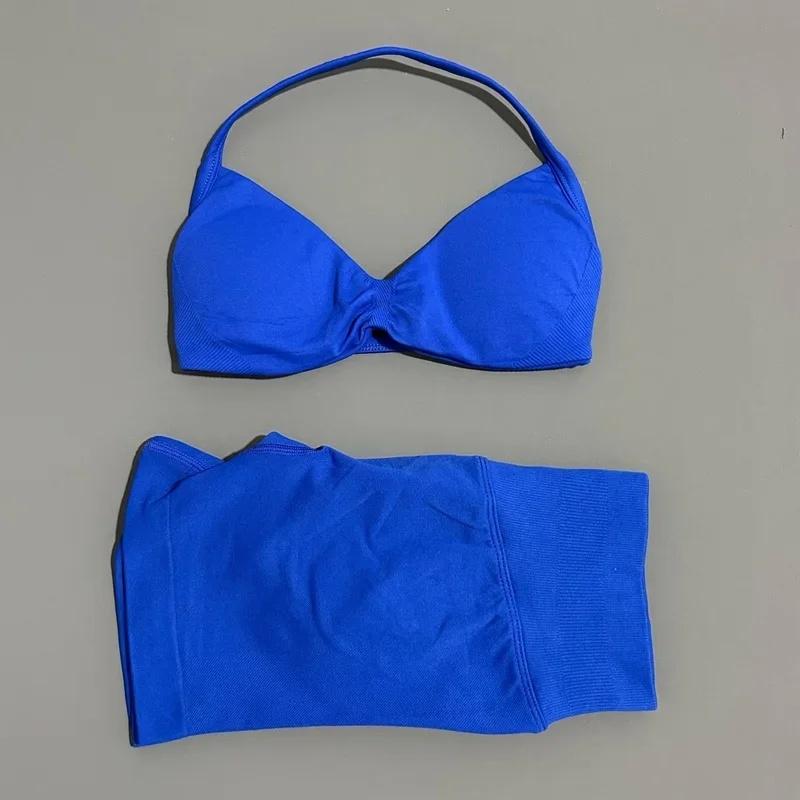 2 Piece Sport Set Women Seamless Yoga Tank Bra Waist Scrunch Bum Gym Shorts Sets Fitness Running Workout Suit,Sports,Leggings,Backless,Halter,Crop,Butt,stylish,activewear,,daily,outfit,,Insulated,Hunting,Camo,mfvim,woman,,athletic,, Two Piece Set