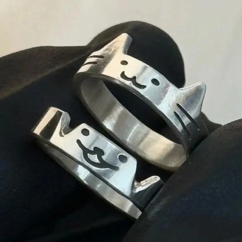 1/2pcs Handmade Lovely Cat Dog Animal Ring for Couple Fashion Korean Sweet Opening Adjustable Lover Rings Valentine's Day Gifts