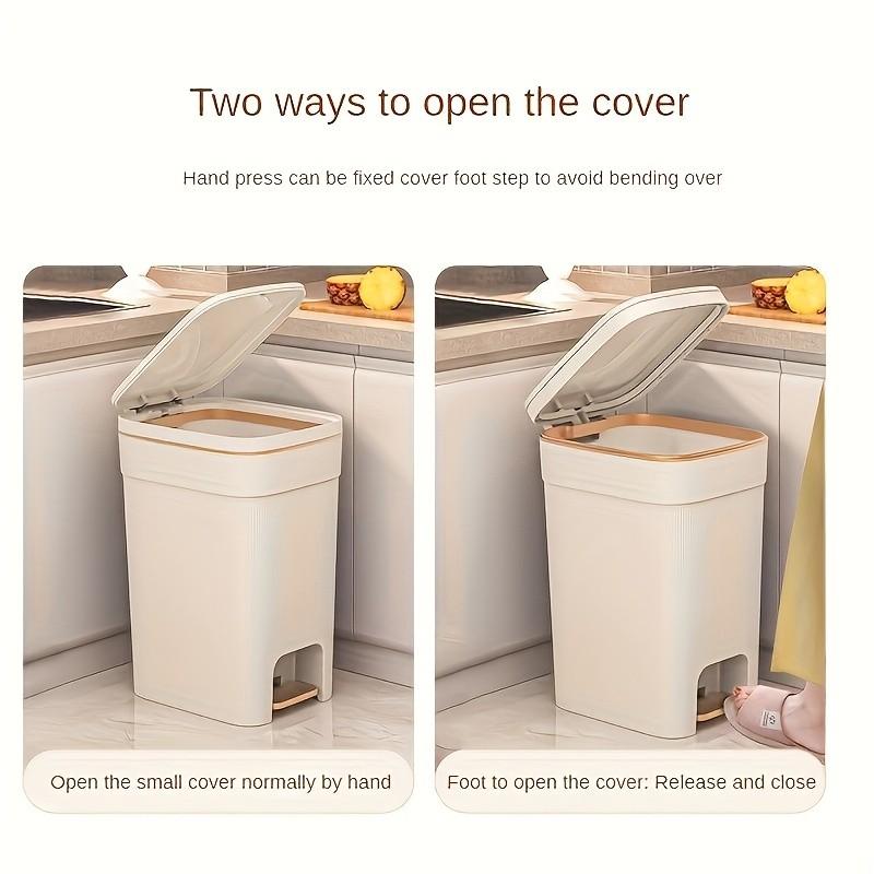 Square Trash Can with Lid, Accents, Two Sizes Available, Fashionable Garbage Bin, Ideal for Kitchen, Bathroom, Bedroom, Home Office
