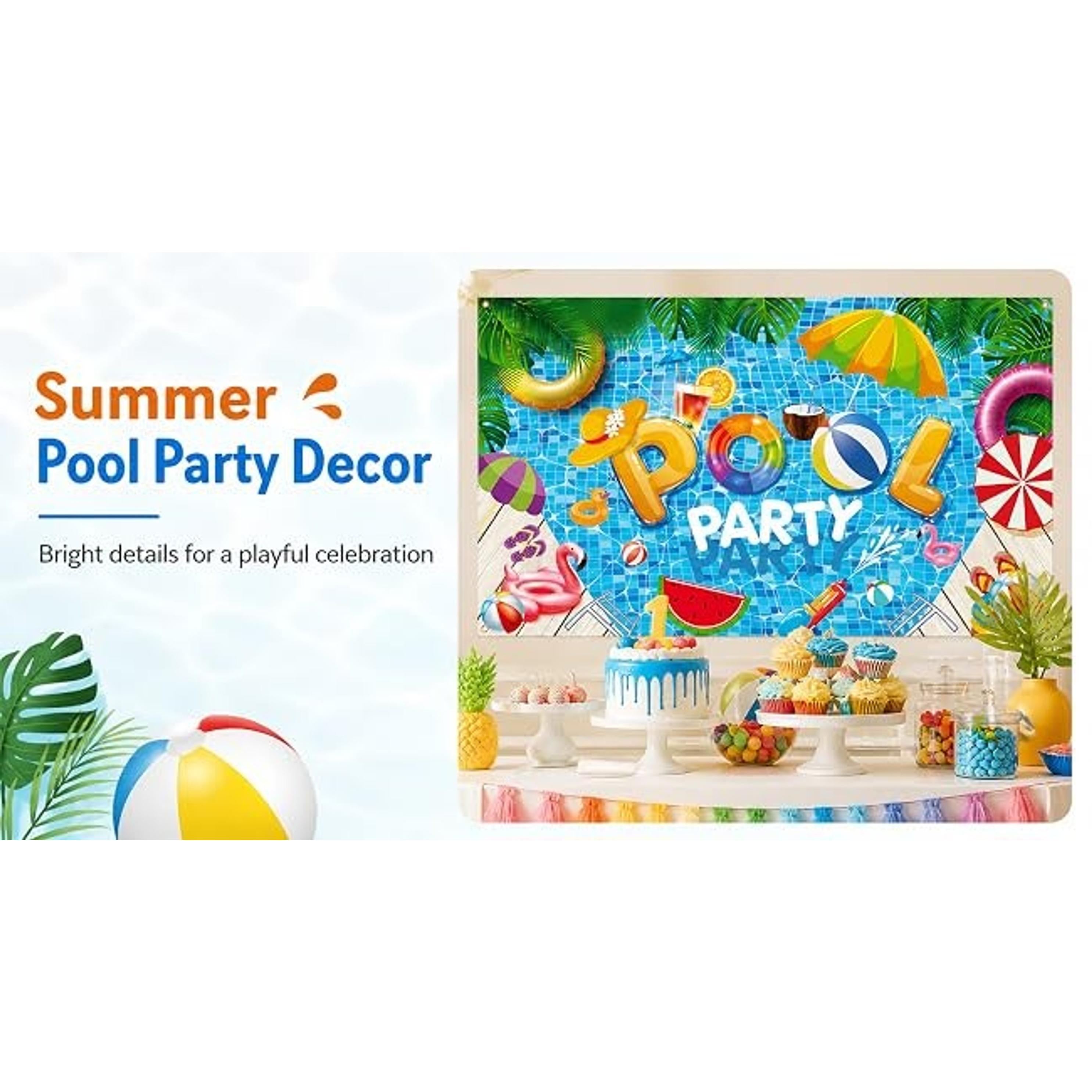 Summer Swimming Pool Party Photo Booth Backdrop Banner, 71 x 43 Inch Birthday Decoration Summer Swimming Pool Party Photo Booth Backdrop Banner, 71 x 43 Inch Birthday Decoration