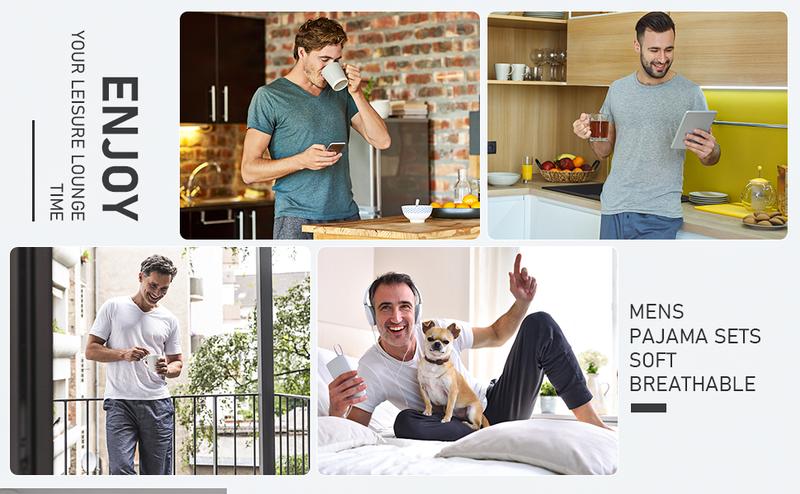 MoFiz Men's Pajamas Set Short Sleeve Bottom PJ's Pants Bedroom Pijama Sleep Night Suit 2 Piece Pjs Set Ultra Soft MoFiz Men's Pajamas Set Short Sleeve Bottom PJ's Pants Bedroom Pijama Sleep Night Suit 2 Piece Pjs Set Ultra Soft