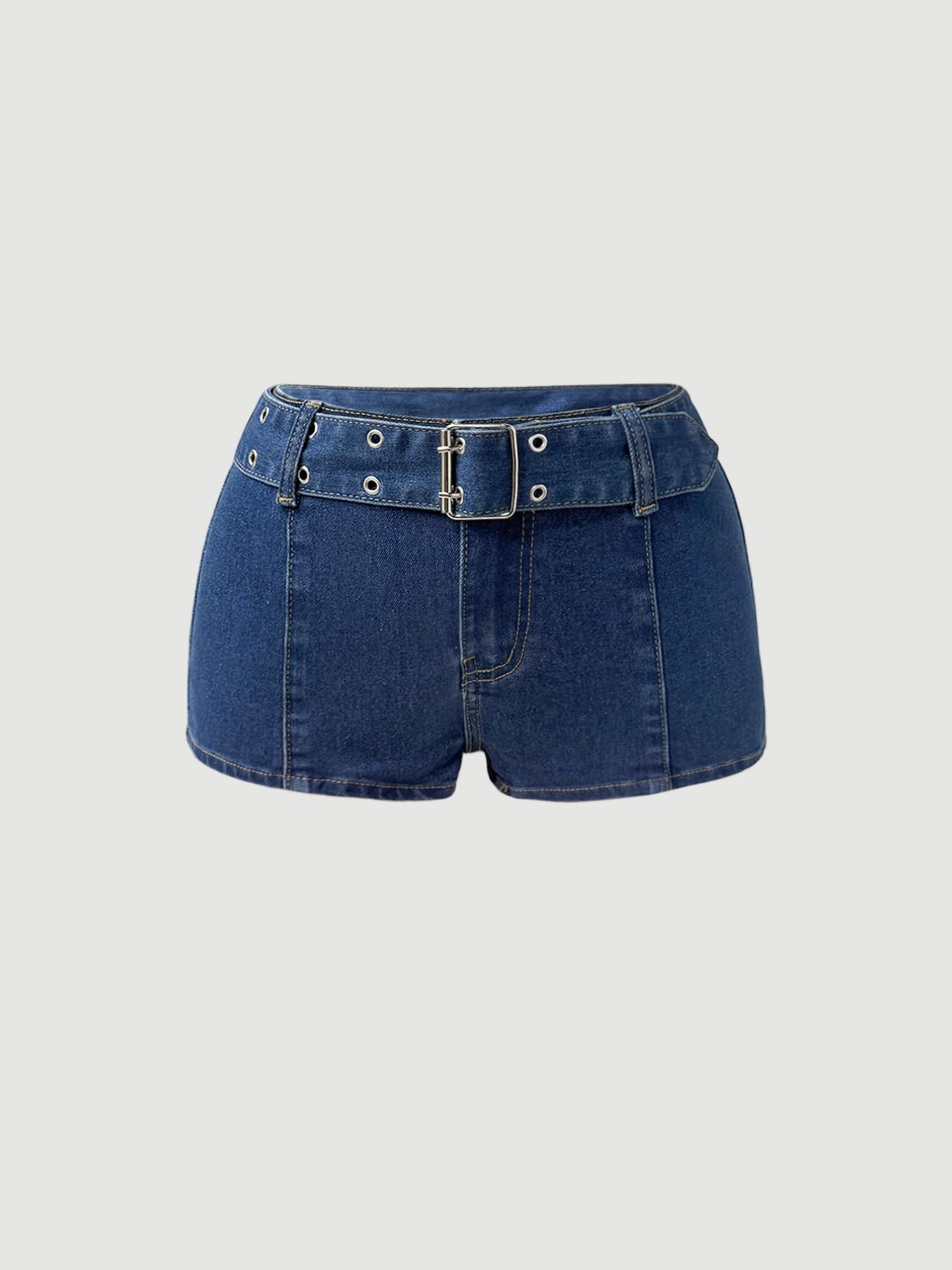 GILIPUR Women's Belted Slim Fit Denim Shorts, Low Waist Mini Pants, Medium Stretch Fabric, Summer Fashion, T-Chic Style