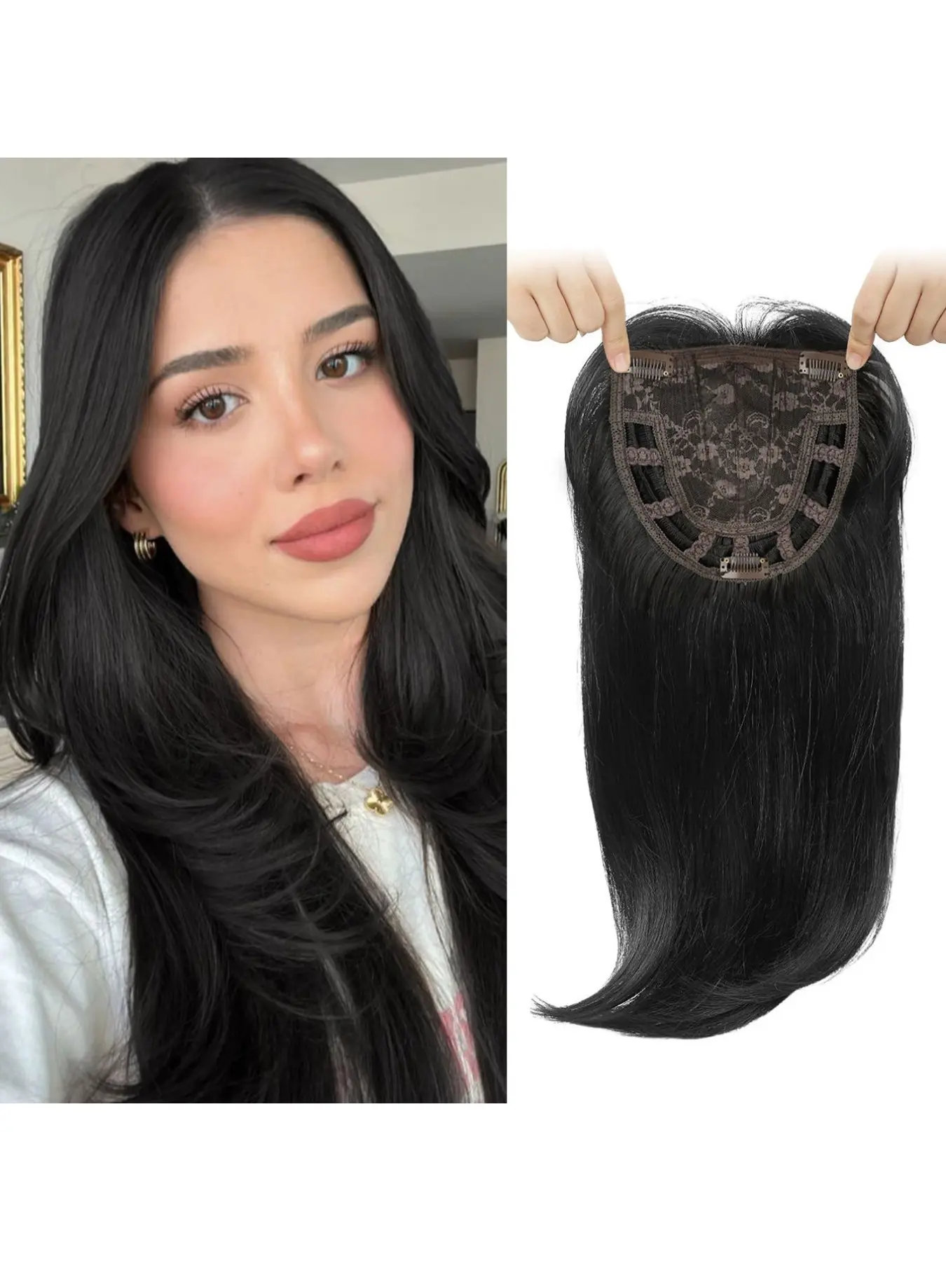 Long Layered Topper with Bangs for Women with Thinning Hair 18 Inch Slightly Curled Ends Wiglets Synthetic Fiber Pieces for Women, Synthetic Hair Hairpieces