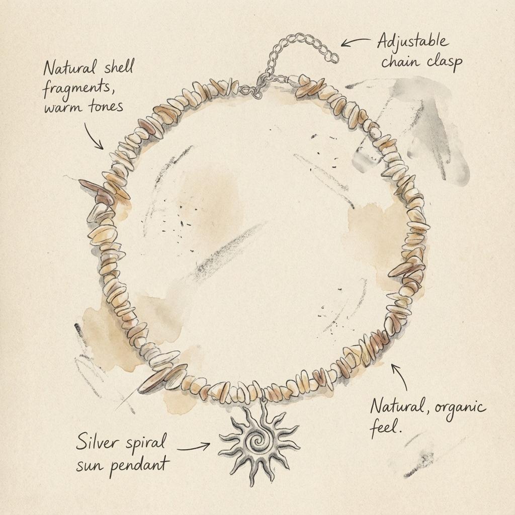 Bohemian Vacation Style Sun Flame Natural Stone Necklace, French Vintage Beaded Pendant Chain, Unique Jewelry Accessory