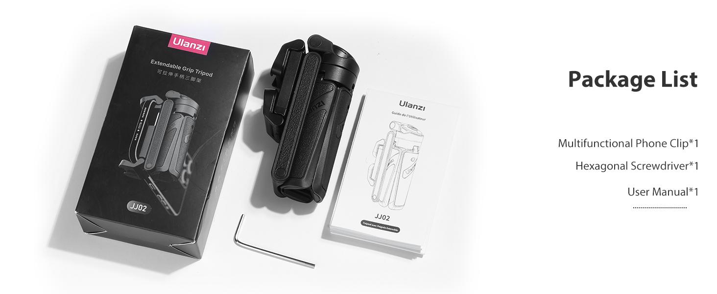 ULANZI JJ02 Selfie Stick Tripod, Extendable Grip Phone Tripod with Detachable Remote Pocket Size, 3-in-1 Mini Phone Grip 2 Cold Shoe, 10m/393.7'' Wireless Shutter, Vlog Livestreaming Photography