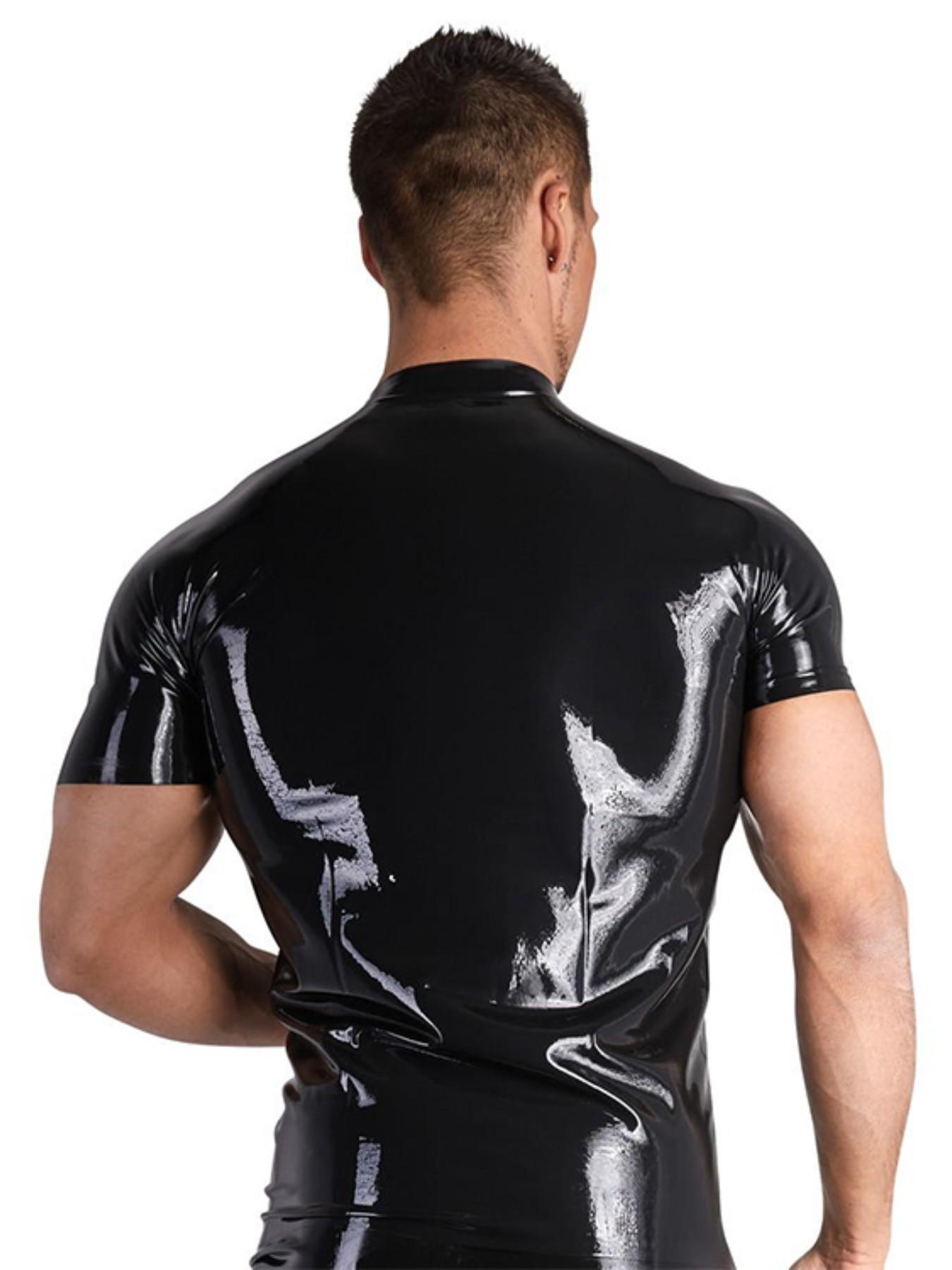 Men's Motorcycle Style Slim Fit Short Sleeve Top, European and American Fashion, Stage Bar Performance Wear, Trendy Men's Clothing