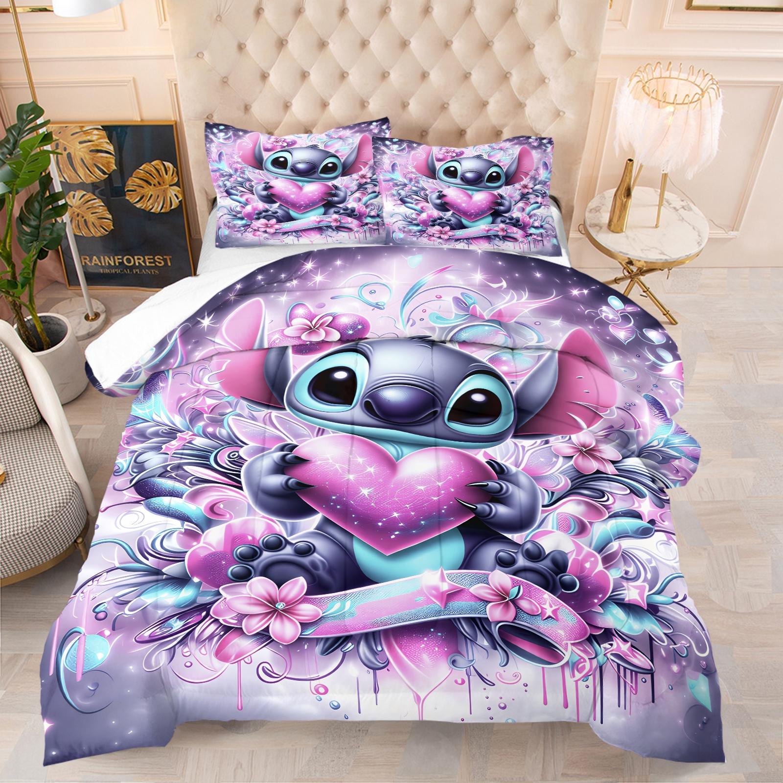 Stitch pattern, including 1 blanket and 1 or 2 pillowcases without pillowcases, suitable as daily holiday birthday gifts, soft children's and adult bedroom decorations