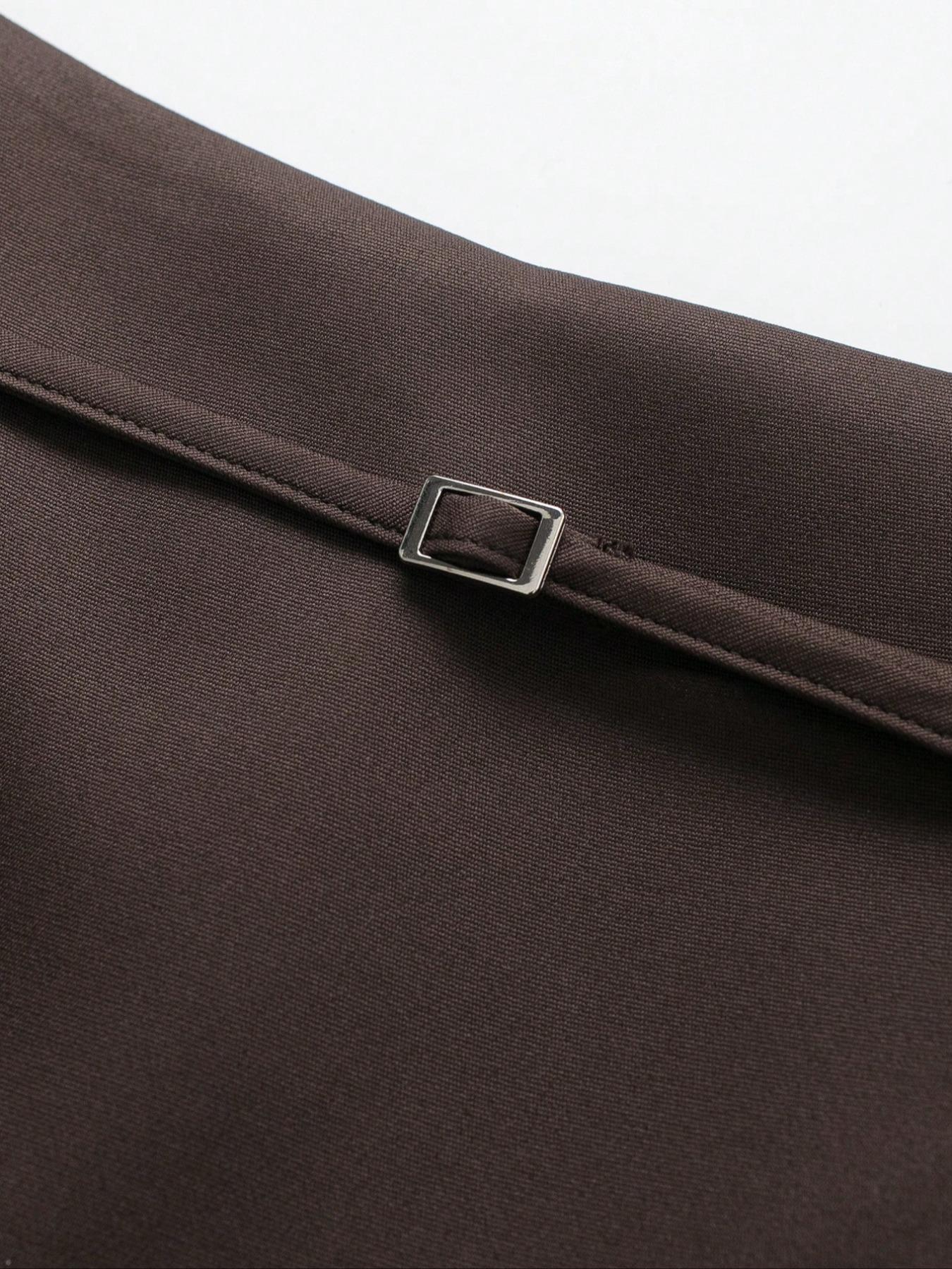 Women's Solid Color Zipper Belted Skirt Pants, Safety Lined Slim Fit Half Skirt, Perfect for Vacation, Home, Daily Wear, Casual, Dating, Travel