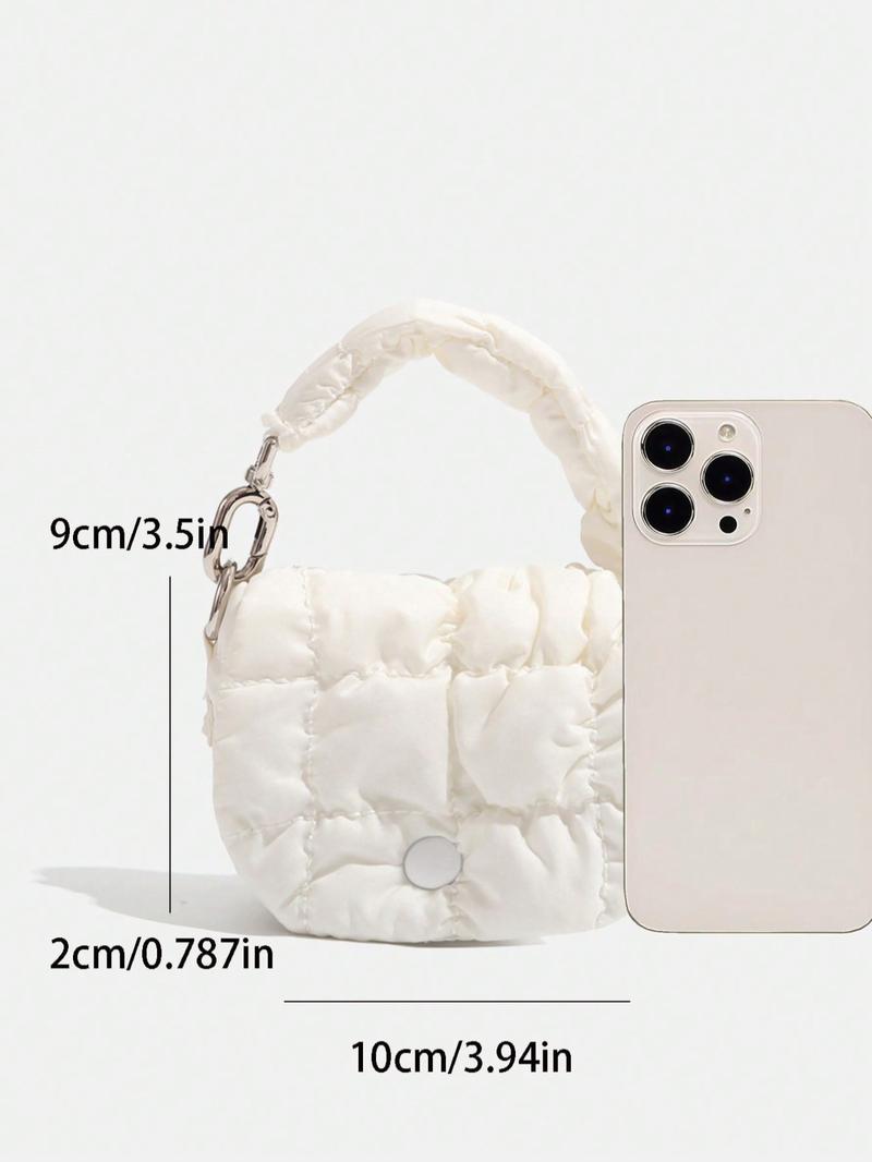 Women's Solid Color Ruched & Quilted Design Coin Purse, Fashionable Mini Handbag for Earphone & Key, Casual Trendy Versatile Coin Storage Bag, Elegant Minimalist Handbag