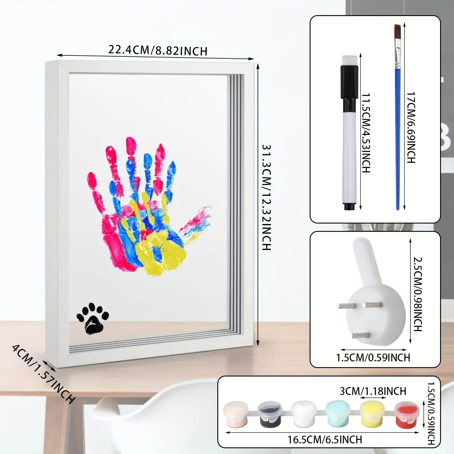 Thanksgiving/Cyber Monday/Christmas/New Year Gift 🎁 Family Handprint DIY Kit - Wooden Keepsake Frame with 6 Acrylic Paints for New Parents
