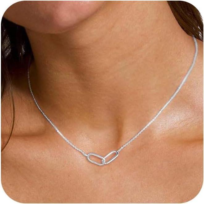 Tewiky Pendant Necklace for Women Dainty Simple Paperclip Choker Necklaces Cute Minimalist Open Oval Necklaces Jewelry For Valentine's Day gifts