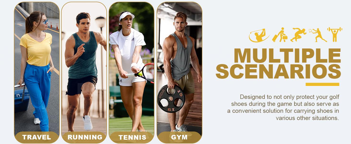 Golf Shoe Bag for Travel Zippered Sport Shoe Carrier Bags with Side Accessory Pockets for Socks, Tees, Golf Balls