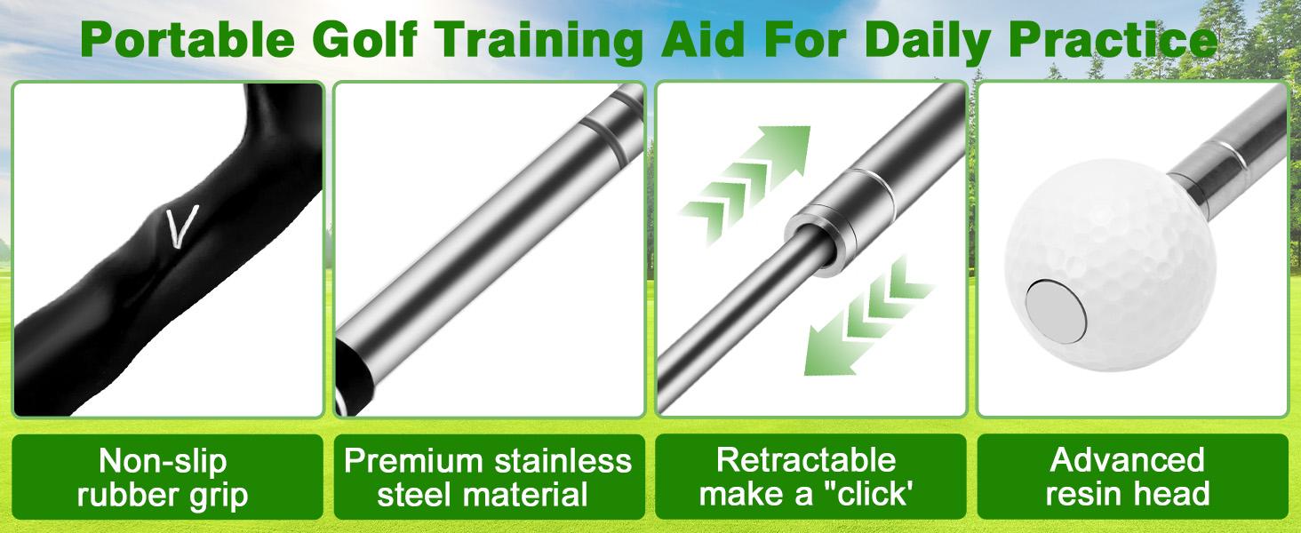 Adjustable Stainless Steel Golf Swing Trainer with Click Sound Feedback, Non-Slip Rubber Handle, Grip Trainer for Right-Handed Golfers – Indoor Training, Outdoor Course Warm-Ups Aid for All Proficiency Levels