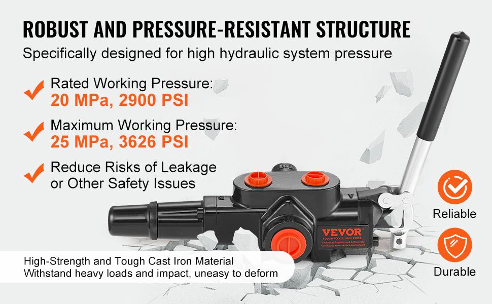 VEVOR Hydraulic Log Splitter Valve 1 Spool, 25 GPM Hydraulic Directional Control Valve, 3626PSI Hydraulic Loader Valve, Hydraulic Joystick Control Valve for Small Tractors, Loaders, Log Splitter