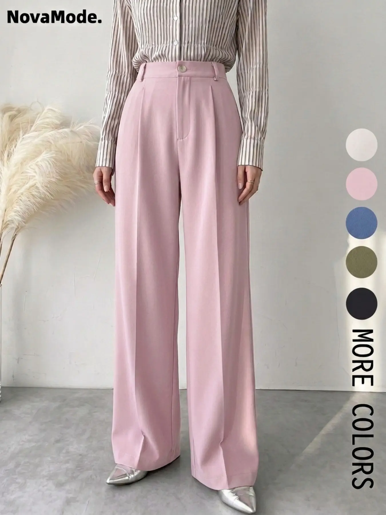 Women's Solid Color Button Fly Pants, Comfy Trousers for Daily Wear, Ladies Casual Style Bottoms for All Seasons, Baggy Pants, Casual Commuter Pants, Casual Fit Trousers