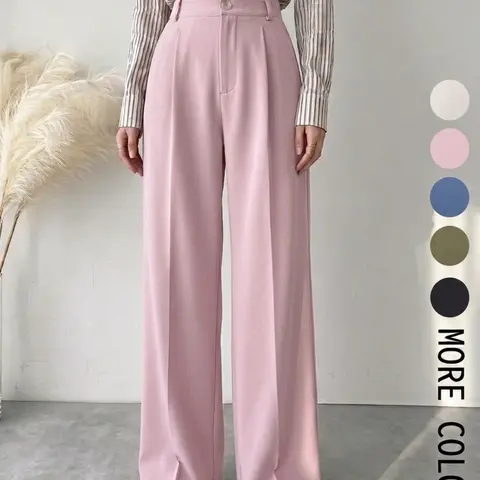 Women's Solid Color Button Fly Pants, Comfy Trousers for Daily Wear, Ladies Casual Style Bottoms for All Seasons, Baggy Pants, Casual Commuter Pants, Casual Fit Trousers