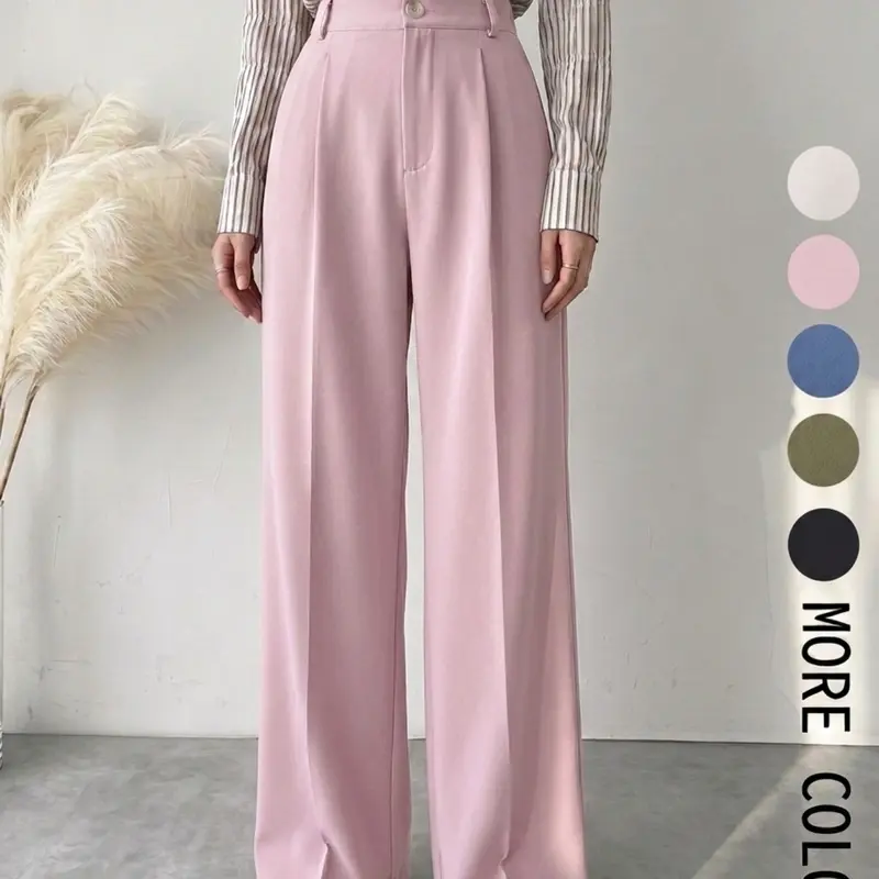 Women's Solid Color Button Fly Pants, Comfy Trousers for Daily Wear, Ladies Casual Style Bottoms for All Seasons, Baggy Pants, Casual Commuter Pants, Casual Fit Trousers