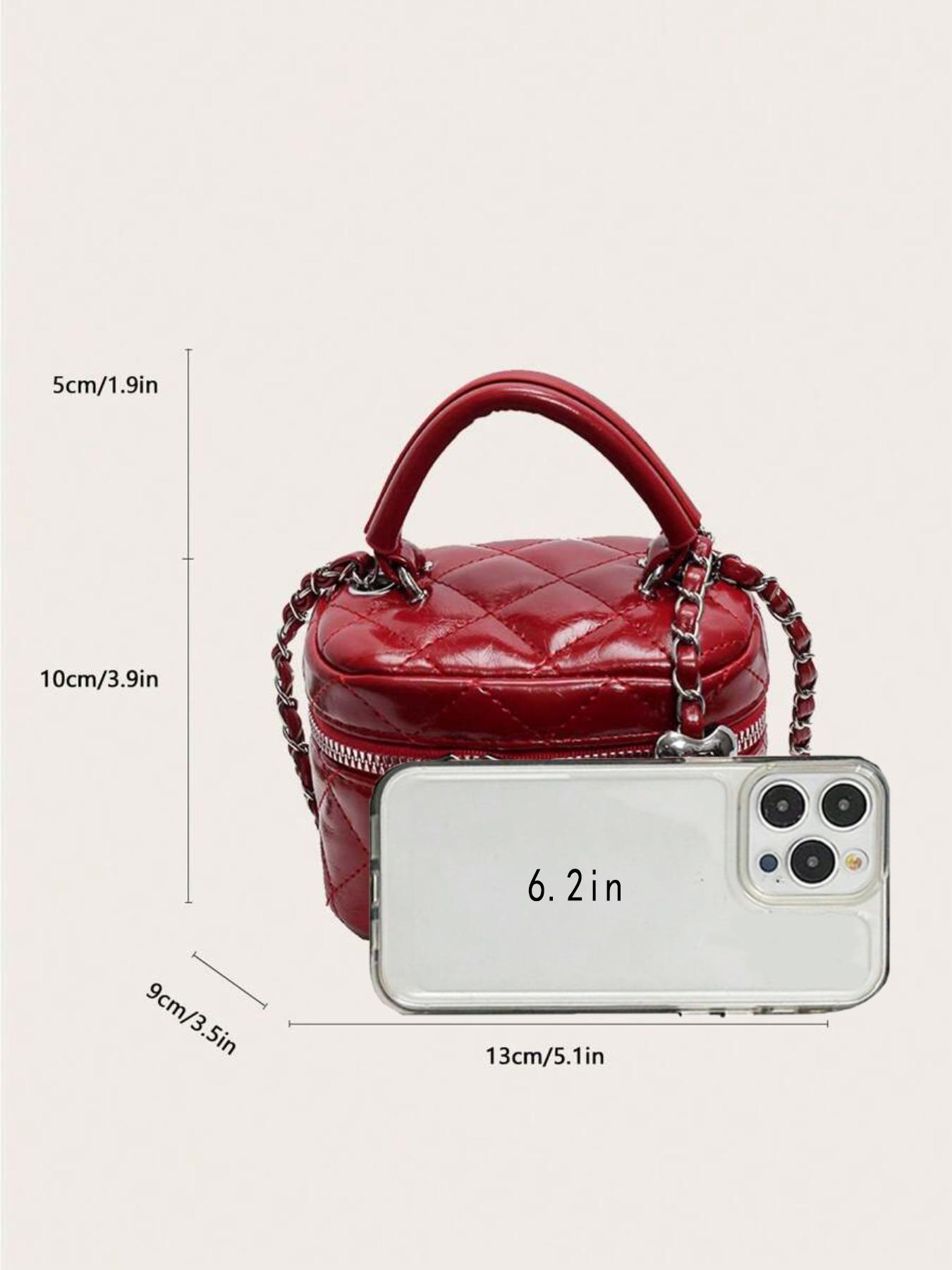 Women's Fashionable Solid Color Quilted Crossbody Bag, Elegant Mini Handbag with Heart Decor, Casual Trendy Versatile High-quality Daily Commuting Bag, Handbag Shoulder Bag