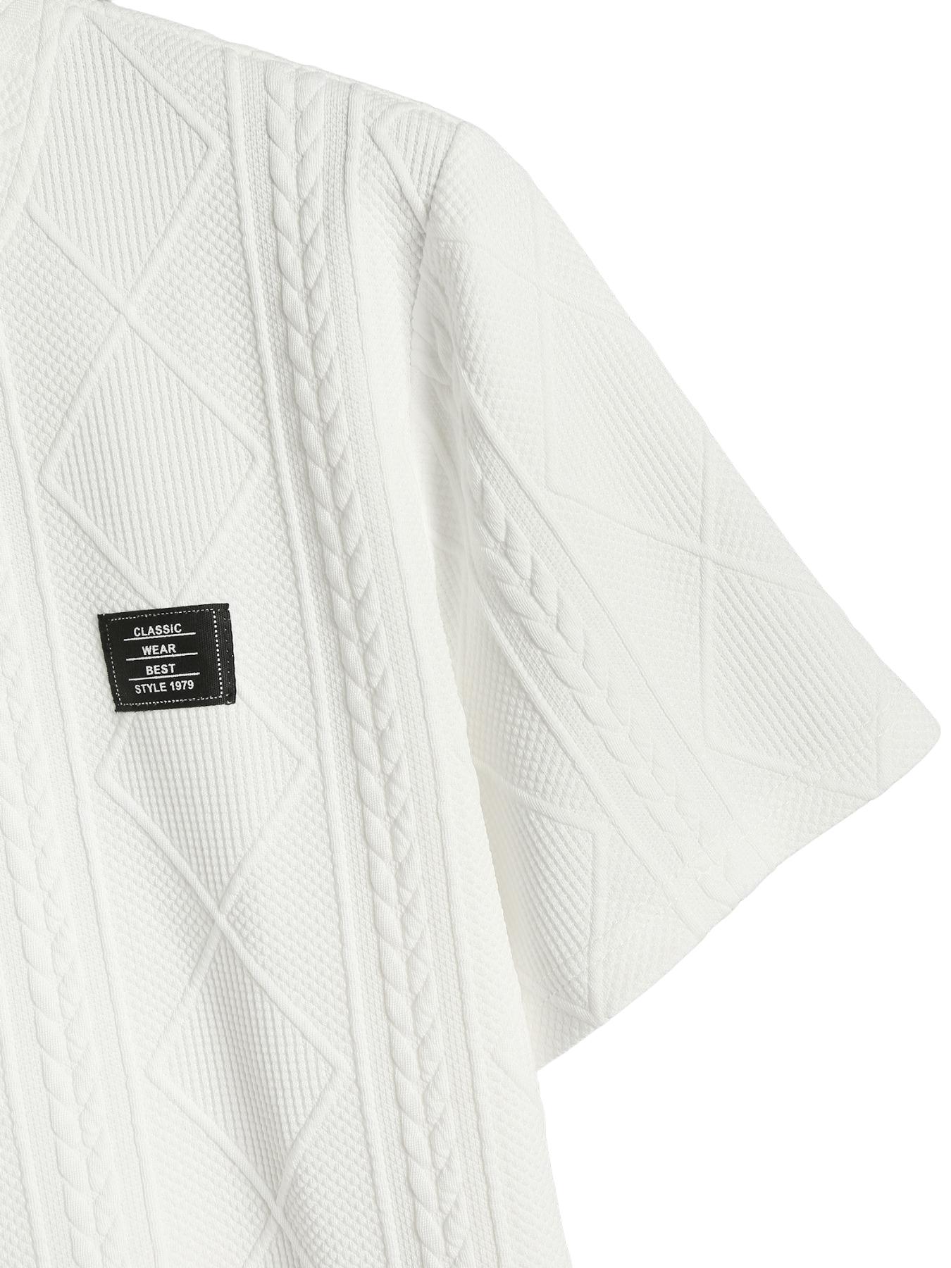 Men's Textured Plaid Short Sleeve Round Neck Shirt, Summer Breathable Comfort, Pure Color, Diamond Geometric Pattern, Casual Wear