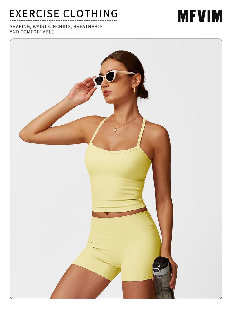 MFVIM Women's Yoga Wear Backless Lace Up Sports Bra and High Waisted Hip Lifting Shorts Matching Workout Set butt-lifting Pilates Improver Suit Sleeveless Gym Tops Lightweight Activewear Running Outfits Sporty Style Clothes