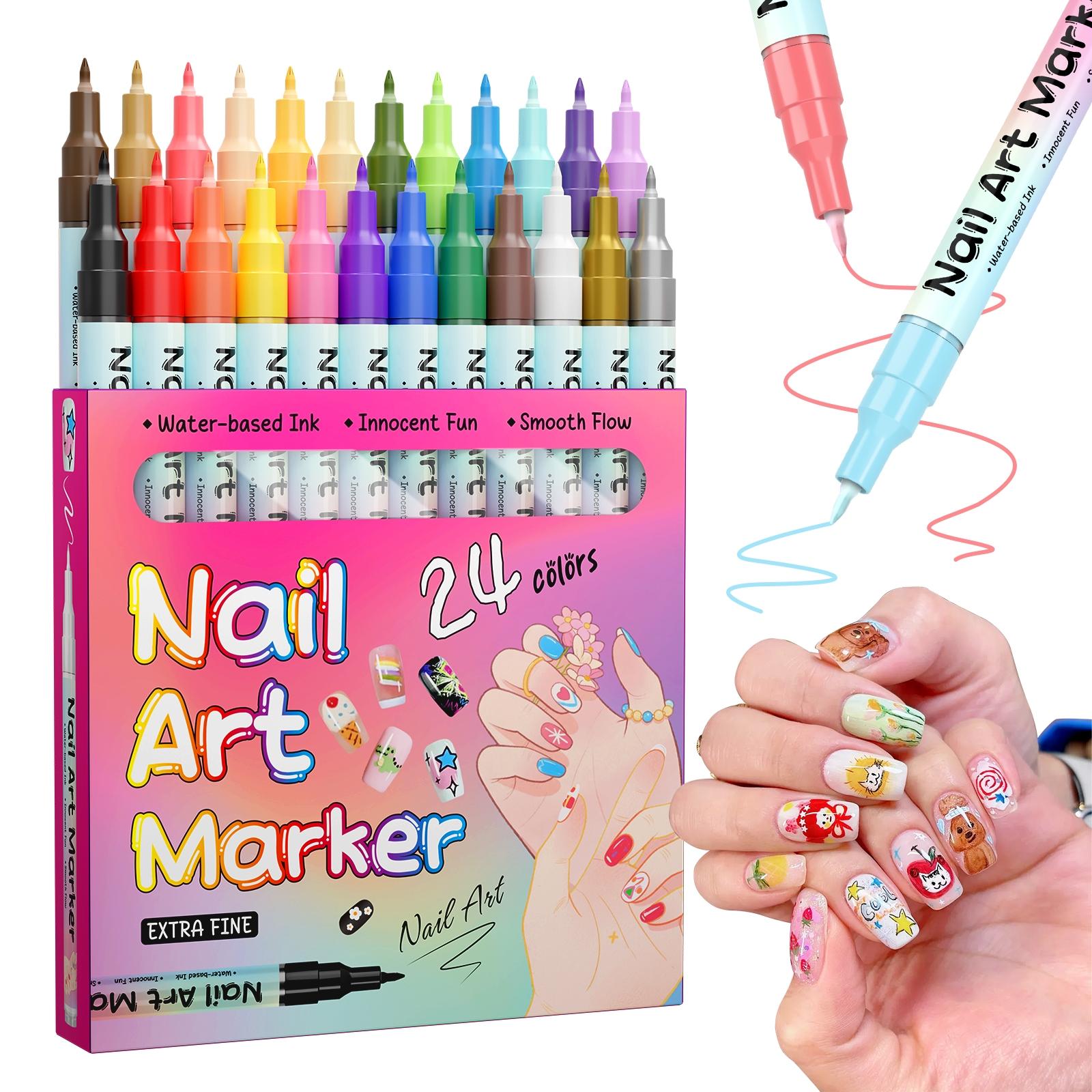 12/24 Color Nail Art Pens, 0.5 MM Precision Tip Nail Polish Pens Set Drawing Painting Point Liner Acrylic Painted Pen Beginner Manicure Kit, Waterproof and Quick-drying Nail for DIY Nails Art Design Manicure Tools, Multicolor