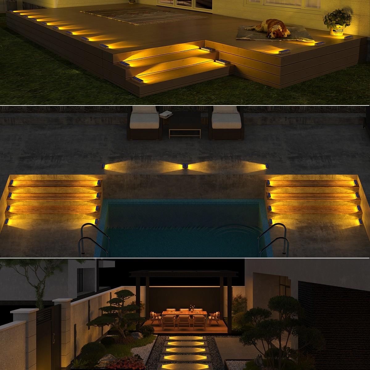 Solar Pool Lights, Waterproof IP68 Outdoor Step Lamps, Auto Switch, Solar Charging, Warm & Blue Light, 2/4/6/8 Pack, High Quality
