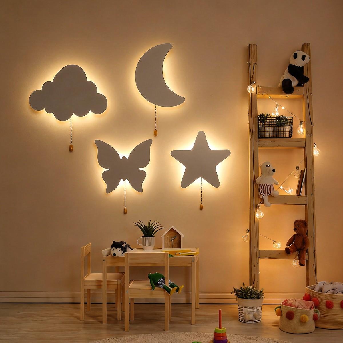 Battery Powered Floating Wall Light, Star Moon Butterfly Cloud Options, Upward Ceiling Night Lamp, Adhesive Cloud Ceiling Fixture, Clouds Light