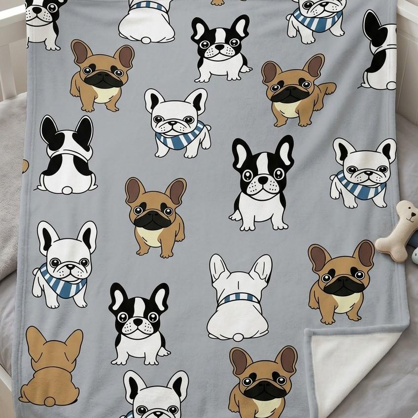 1 Pc Cozy French Bulldog Pattern Blanket for Naps and Relaxation – Perfect for Bedrooms, Sofas, and Camping – Cute and Stylish Cover for Ultimate Comfort