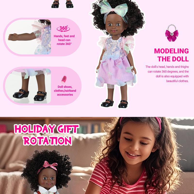 Black Baby Doll, 10 inch American African Girl Doll with Dress, Realistic Reborn for Kids Aged 2 3 4 5 6, Silicone Small Toy Curly Hair Birthday Gift, Brown