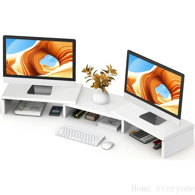 Dual  Stand Riser, Computer  Stands for 2 Monitors, Extra Long Multifunctional Desktop Organizer Riser for Computer, Laptop, PC, Printer, TV, Max 43.3" Length, WhiteHome everyone